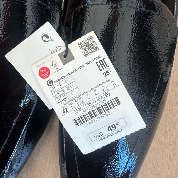 Zara Patent Effect Loafer Flats NWT Black Minimalist - Women's 11 (EU 42) - Picture 4 of 6